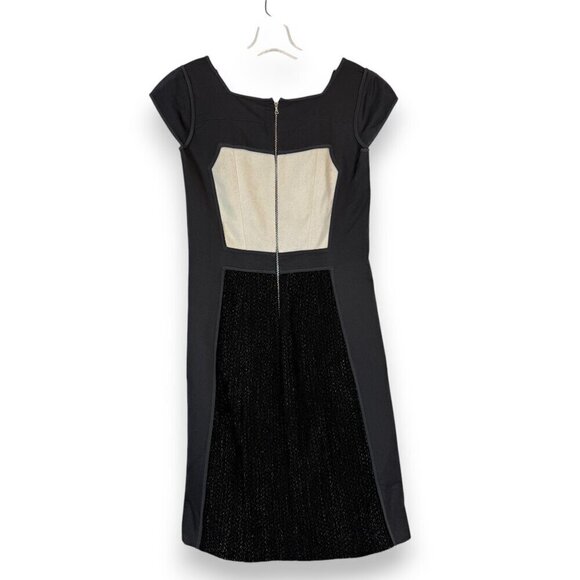 Italian Sheath Dress Wool Cashmere Color Block Gray Black Cream Designer 4 - Picture 3 of 13